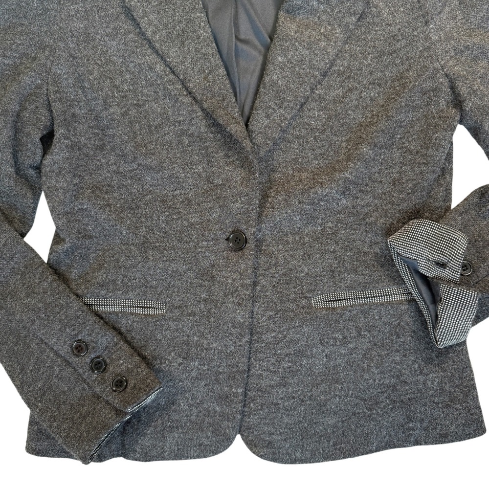 Gray Sweater Blazer Women Small Elbow Patch Contrast Trim Career Professional - Picture 4 of 16